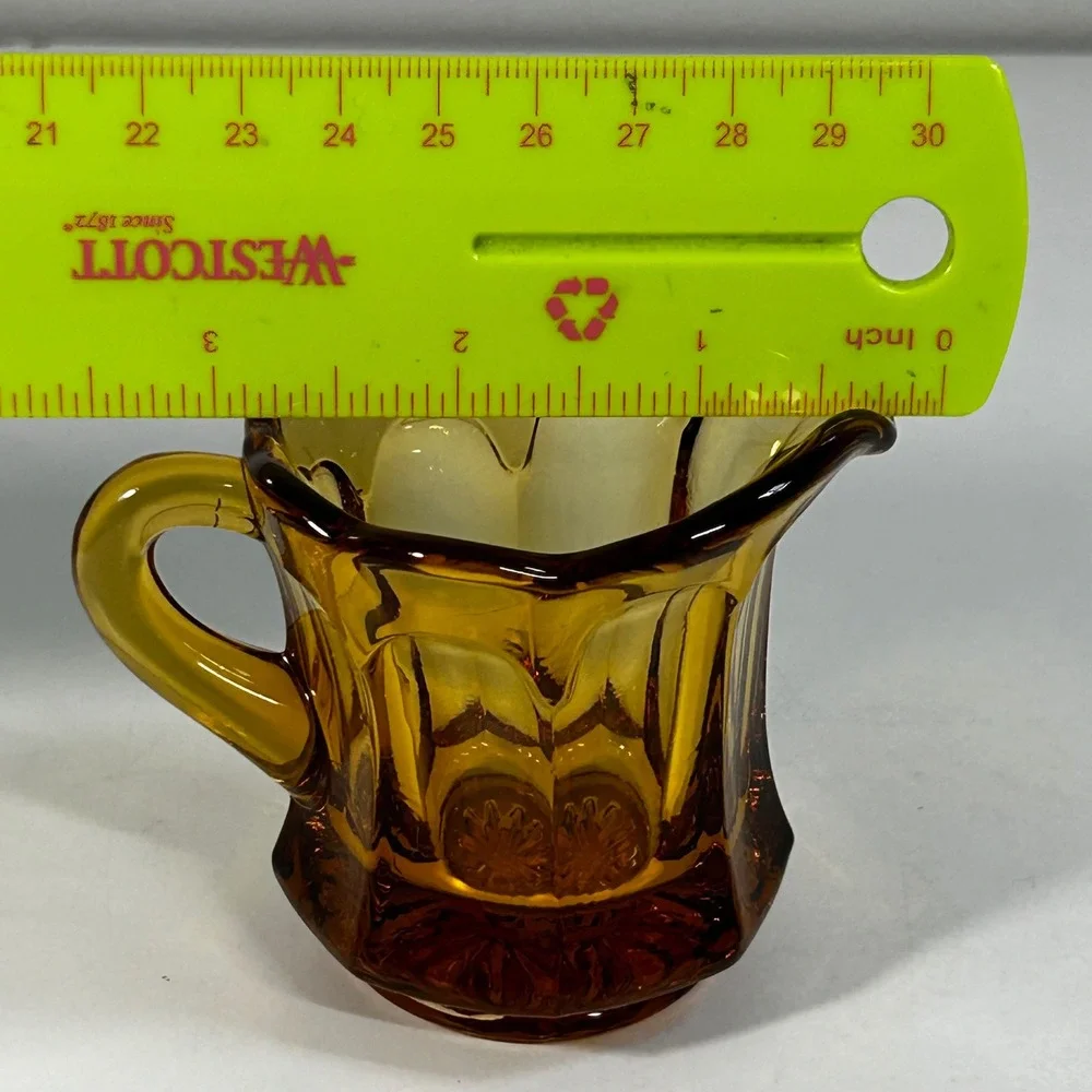 Vintage Amber Glass Creamer Paneled Scalloped Rim Small Pitcher Honey Gold‎